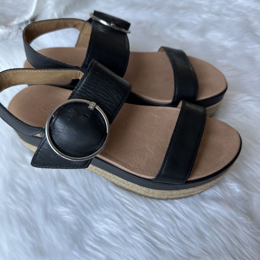 UGG Women’s April Black Upper Leather Slingback Espadrilles Size US 7.5 - Picture 6 of 10